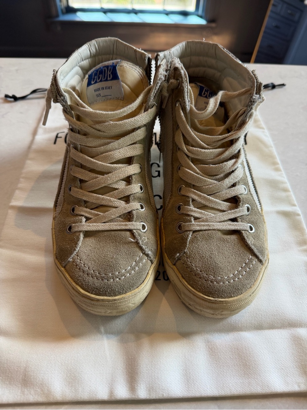 Golden Goose Beige Suede High-Top Sneakers